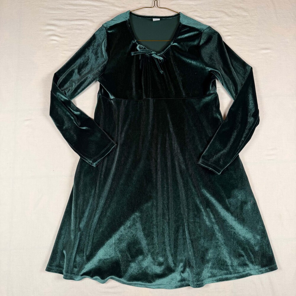 Old Navy Girls XL (14-16) Emerald Green Velvet Long Sleeve Dress